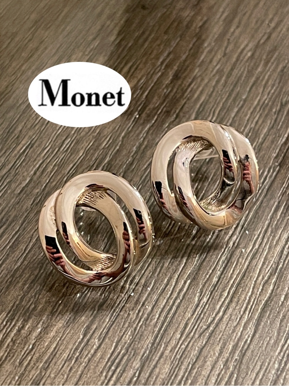 Vintage Monet Double Link Curb Chain Post Silver-tone Earrings